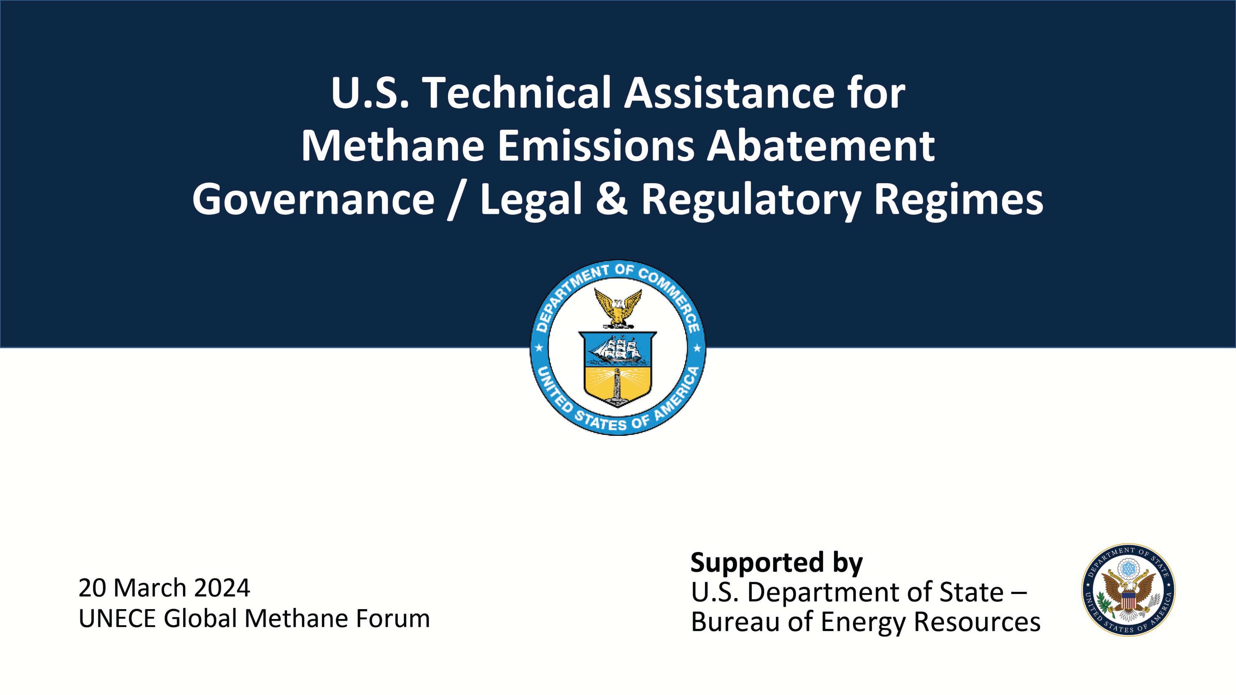 U.S. Technical Assistance for Methane Emissions Abatement Governance/Legal & Regulatory Regimes